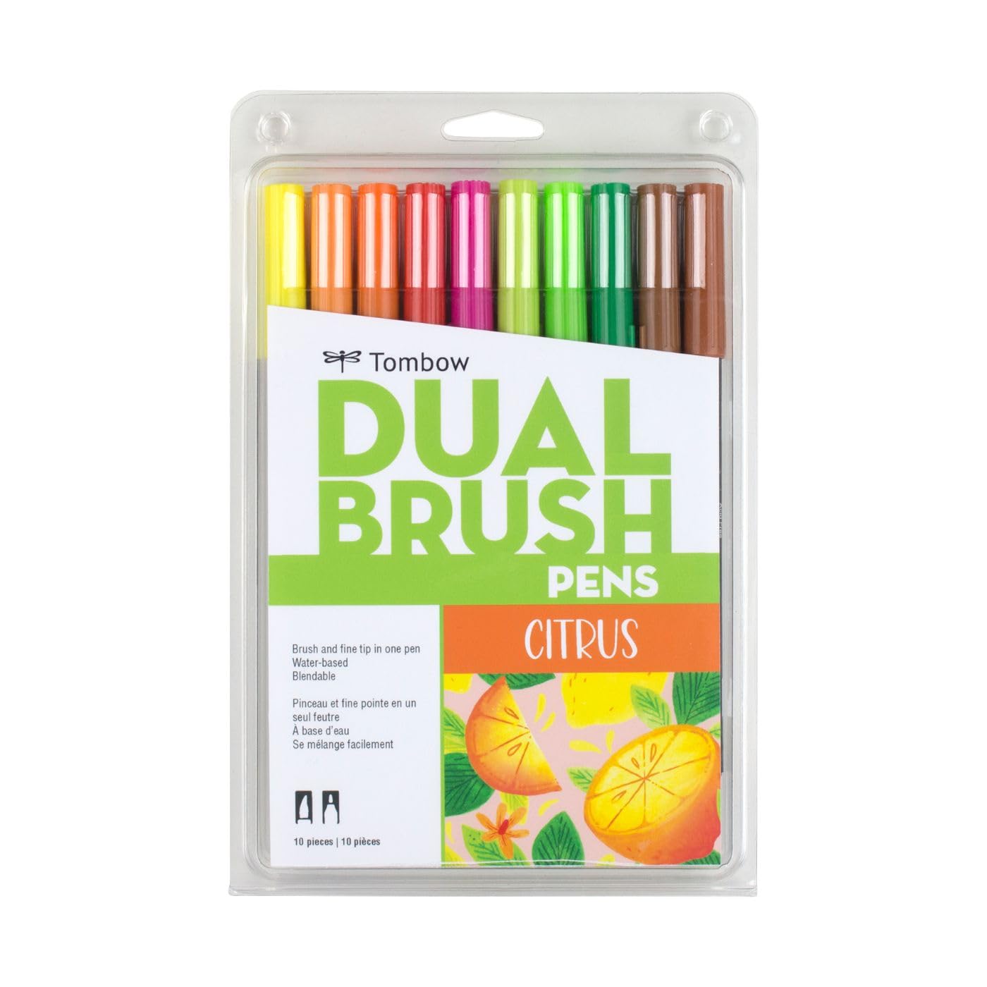 Marcadores de Arte Dual Brush Pen Tombow Citrus, 10-Pack Blendable con Puntas Pincel y Fina