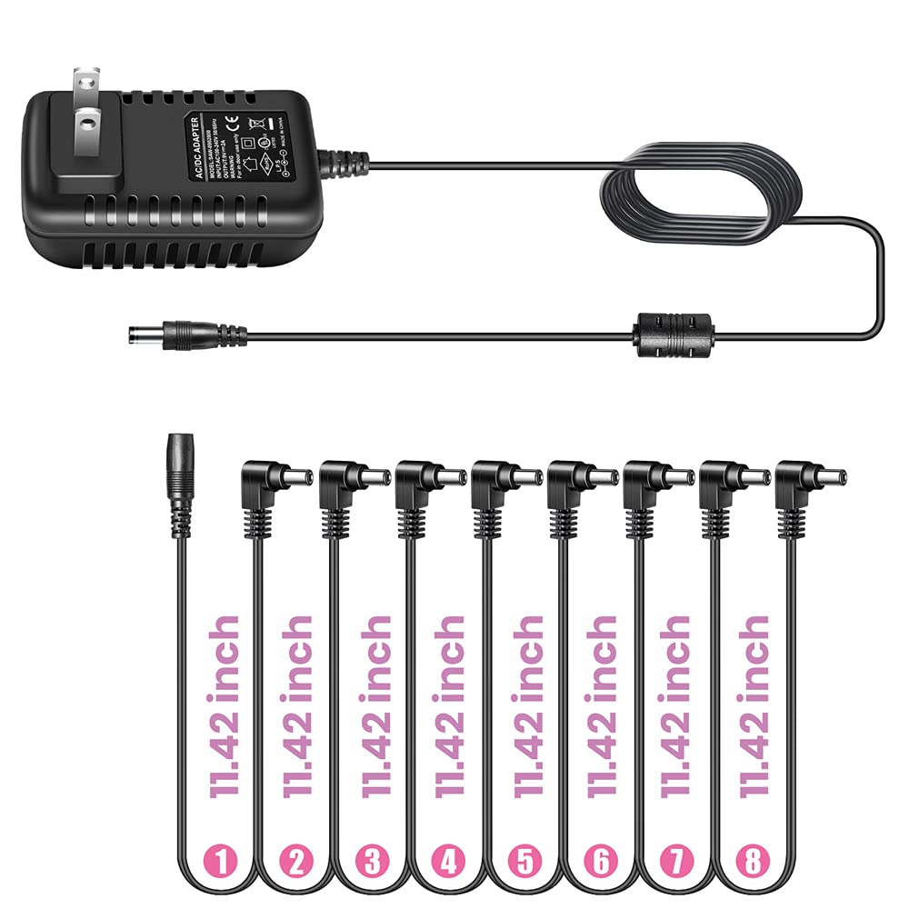 Adaptador de Fuente de Alimentación Pigtone 9V Negra Punta Negativa para Pedales de Guitarra