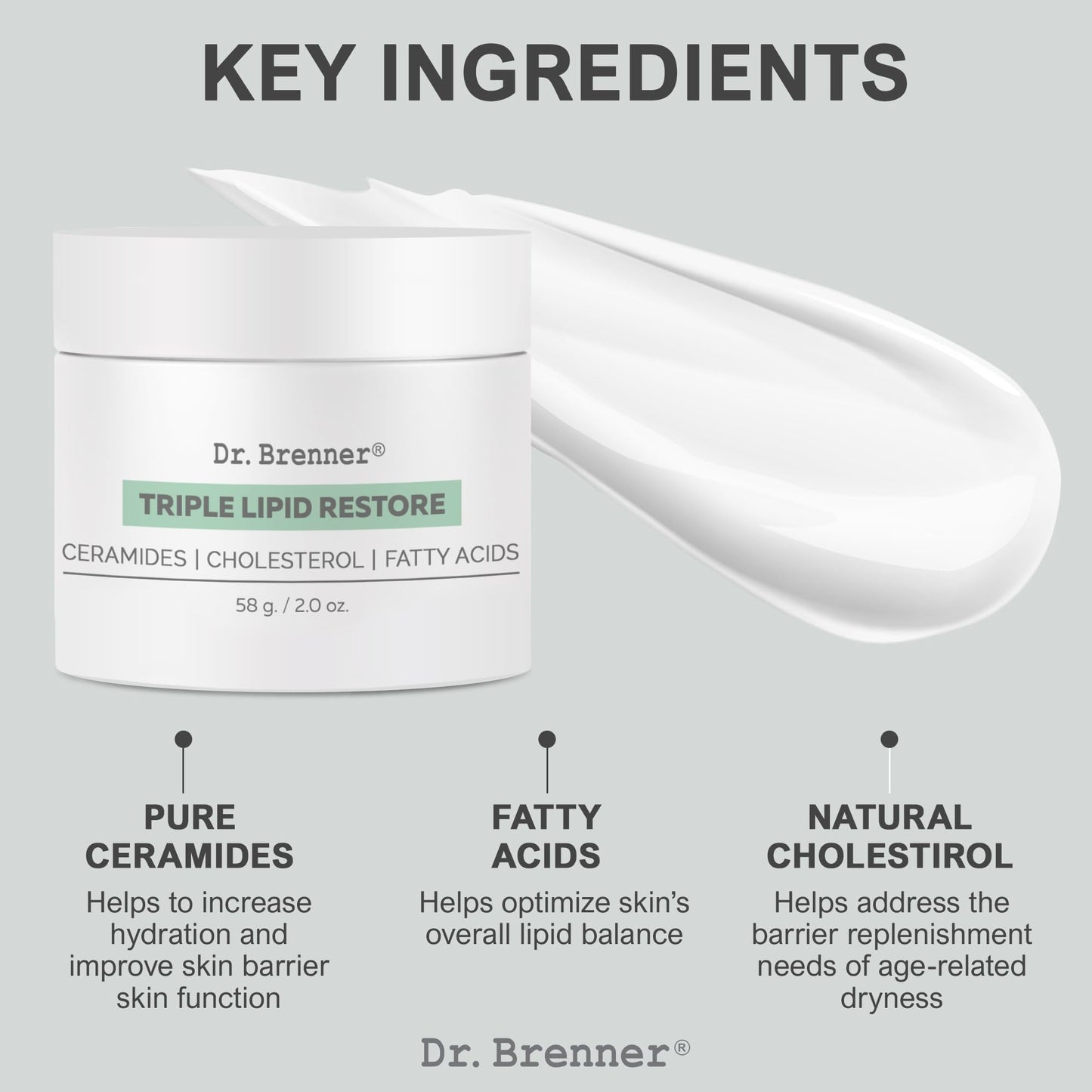 Dr. Brenner- Crema hidratante facial antienvejecimiento Triple Lipid Restore, reafirmante y recuperadora con ceramidas, lípidos y