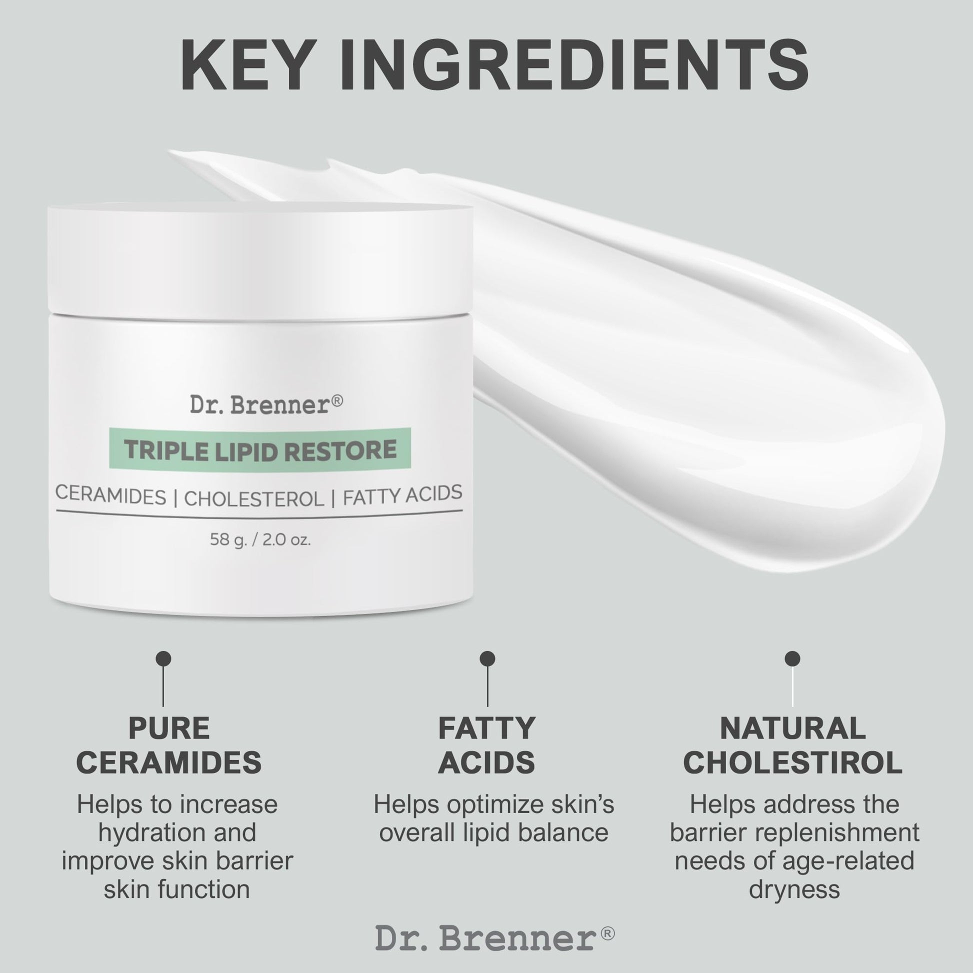 Dr. Brenner- Crema hidratante facial antienvejecimiento Triple Lipid Restore, reafirmante y recuperadora con ceramidas, lípidos y