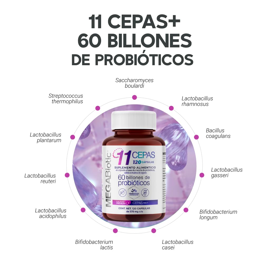 Suplemento Probiótico MegaBiotic con Inulina de Agave y Sábila en 120 Cápsulas