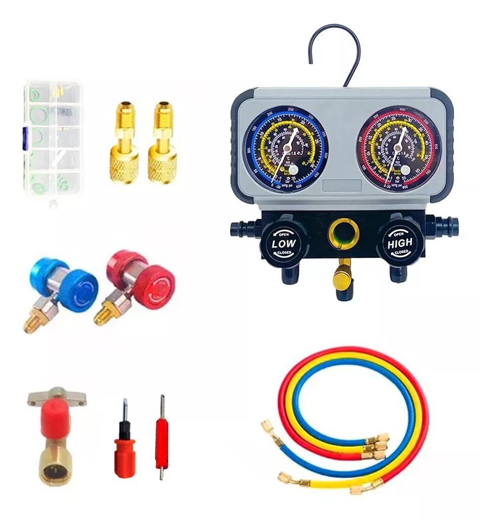 FIXITFAST 4cfm 1/3hp Bomba De Vacío + Manómetro R134a/r22/r410a/r404a Kit de refrigeración con Caja de transporte, detector de fugas para refrigeración HVAC A/C recarga y mantenimiento sin aceite