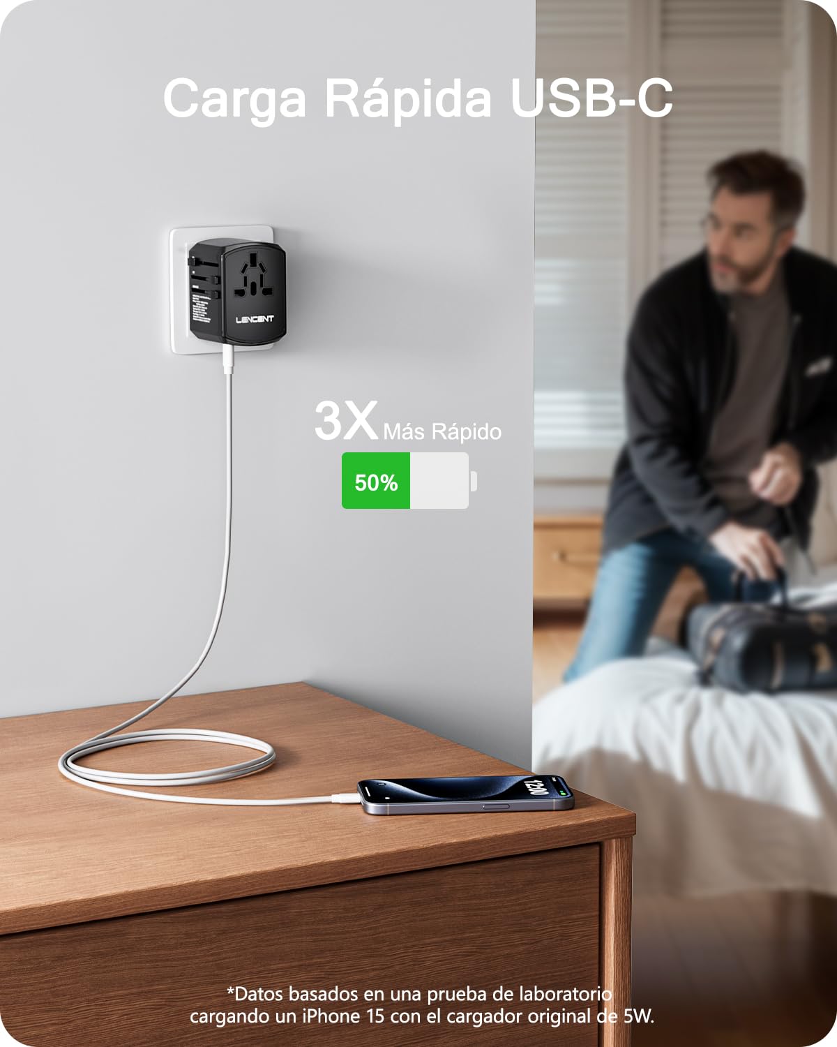 LENCENT Adaptador Universal de Viaje, 17.5W Adaptador de Corriente Europeo con 4 Puertos USB (1 UBS C), Travel Essentials para el Reino Unido, Europa, Americano, Argentina, Australia, Negro