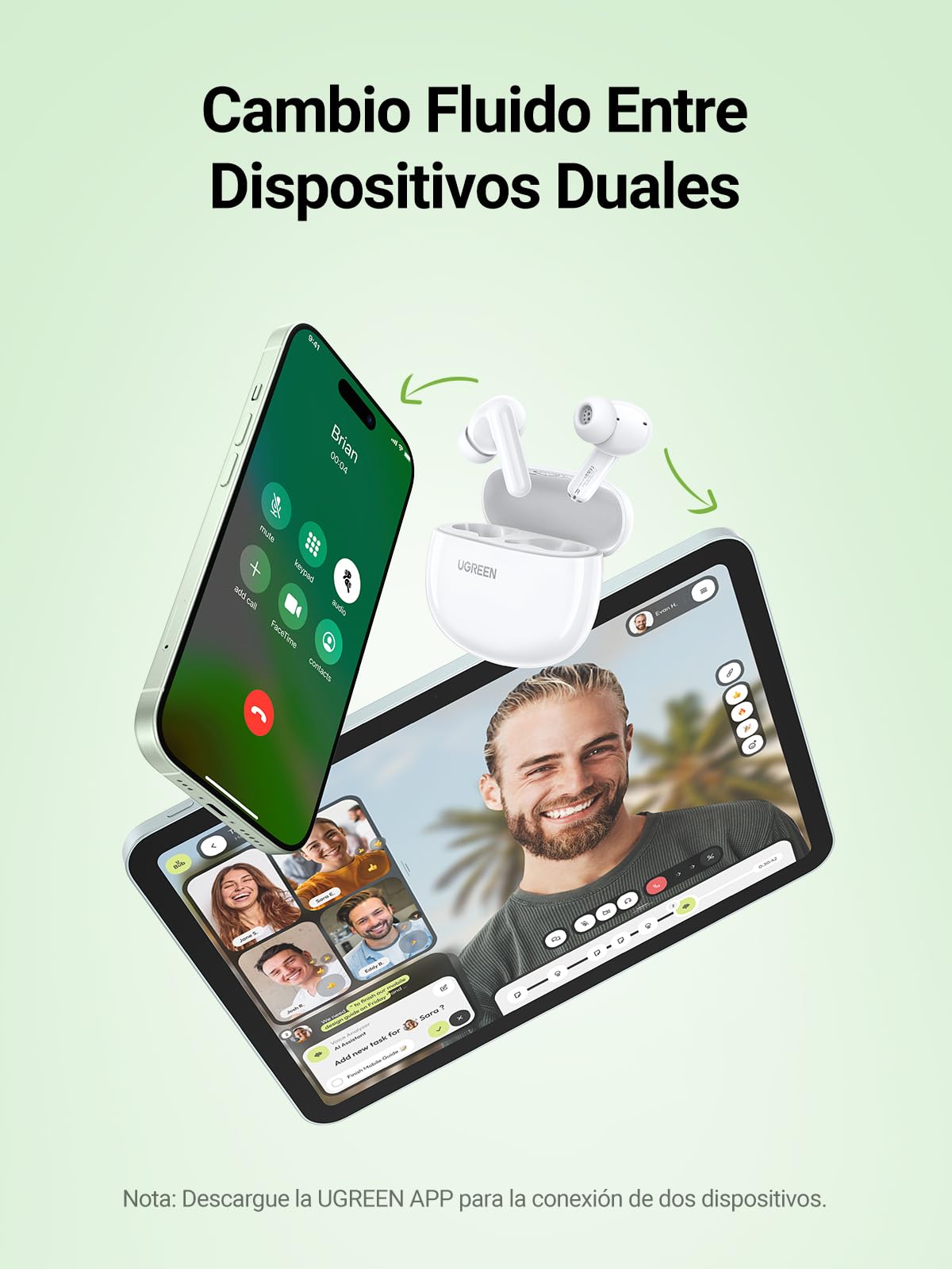 Audífonos Inalámbricos UGREEN Blancos con ENC y Carga Rápida Bluetooth 5.4