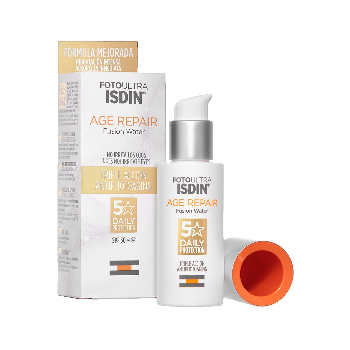 ISDIN Isdinceutics vital eyes, crema contorno de ojos antiarrugas, con melatonina y cafeina, 15 ml + FotoUltra Age Repair Fusion Water SPF 50, Protector Solar Facial de fase acuosa