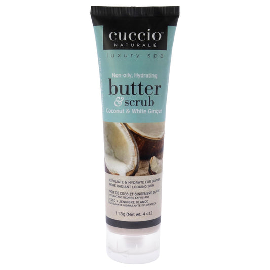 Cuccio Naturale Butter Scrub - Exfoliates And Hydrates - For Softer, Radiant Looking Skin - Infuses Moisture Into Dry Skin - Non-Oily 24 Hour Hydration - Creamy - Coconut And White Ginger - 113 G