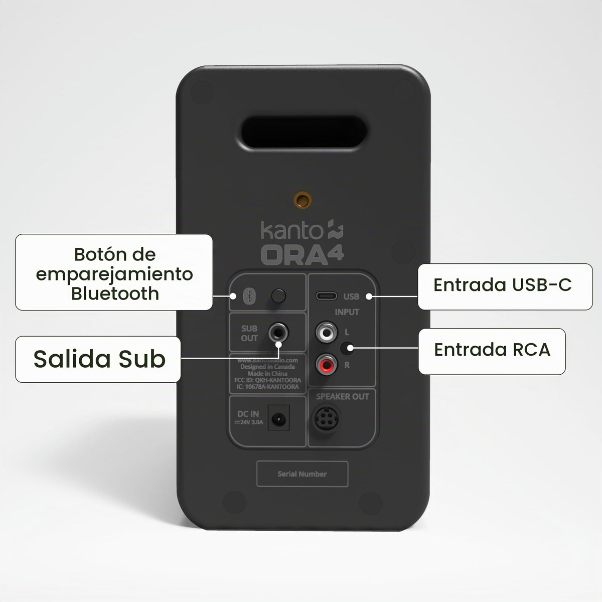 Altavoces de Referencia Kanto ORA4 Negro con Bluetooth y Entrada USB-C Bi-amplificados