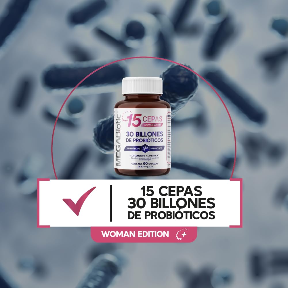 Suplemento Alimenticio MegaBiotic 30 Billones Mujer con Probióticos y Prebióticos Inulina de Agave y Fibra Dietética
