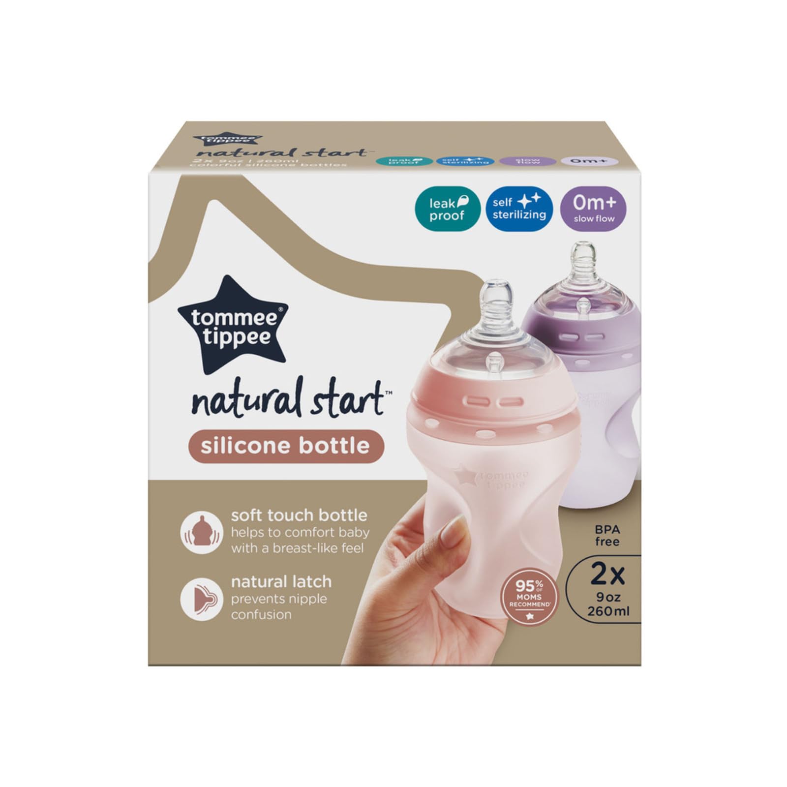 Biberones Tommee Tippee Rosa y Morado Anticólicos de Silicona para Recién Nacido