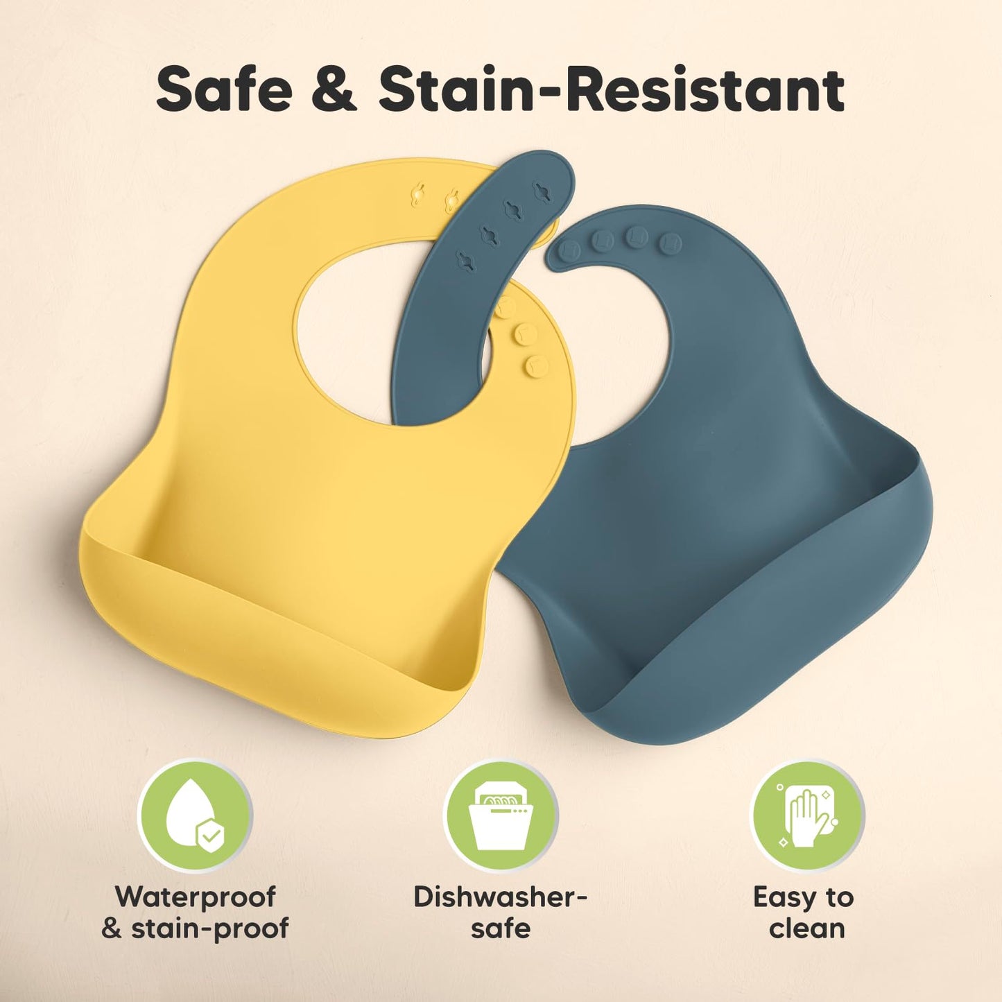 KeaBabies - Paquete de 2 baberos de silicona para bebés, baberos de silicona pura de grado alimenticio, impermeables, con bolsillo para alimentos y cierre ajustable, multicolor/fantasía (Valiant)