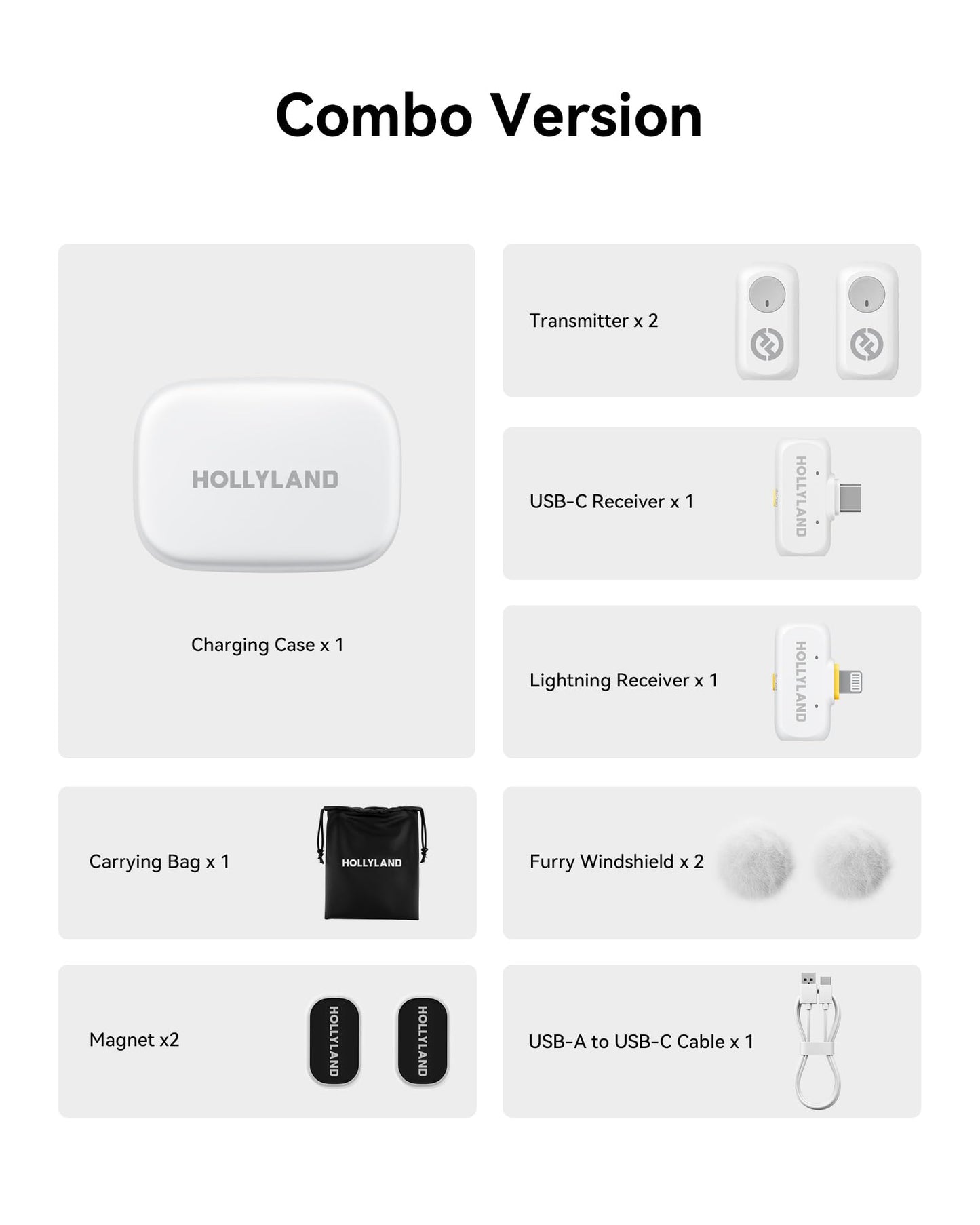 Micrófono Inalámbrico Hollyland Lark A1 Combo Blanco con USB-C RX y Lightning RX para iPhone y Android