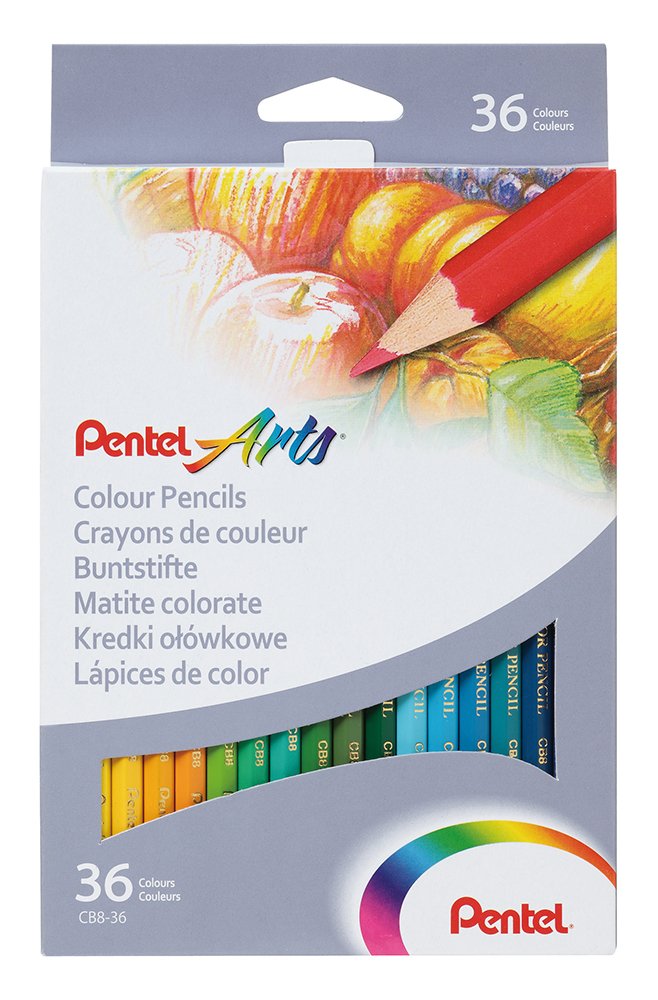 Pentel Arts Lápices de Colores, de Madera, Resistentes, Estuche con 36 Piezas, CB8-36-EST