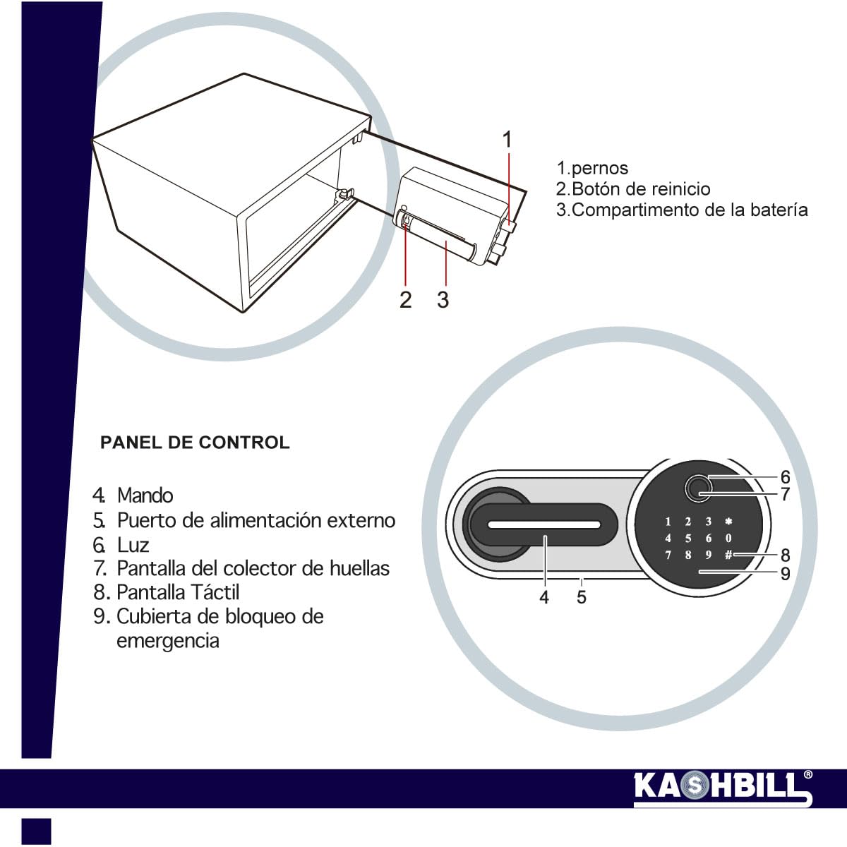 KASHBILL Caja Fuerte Biométrica Touch Grande 30x38x30 cm Modelo CFBT03 Con Cierre de Huella Digital, Panel Touch y Llave de Emergencia, Seguridad Avanzada para Hogar y Oficina caja fuerte grande
