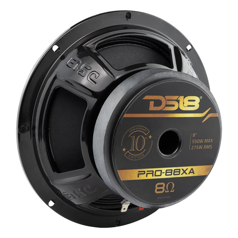 Altavoz de Bajo Medios DS18 8 Pulgadas Edición Especial 10 Aniversario 550 Vatios 8 Ohmios para Sistema de Sonido de Coche o Camión