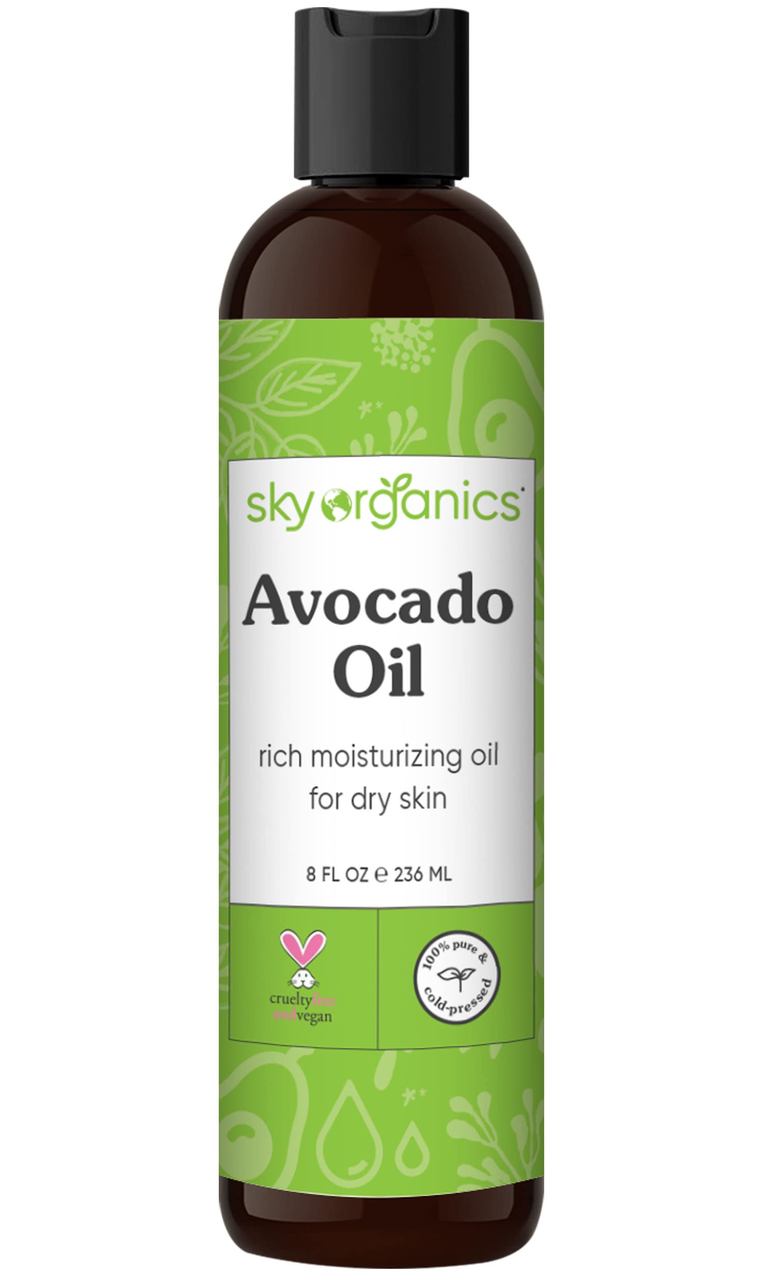 Avocado Oil by Sky Organics - 100% Pure, Natural & Cold-Pressed Avocado Oil - Ideal for Massage, Cooking and Aromatherapy- Rich in Vitamin E and Oleic Acid - 8oz