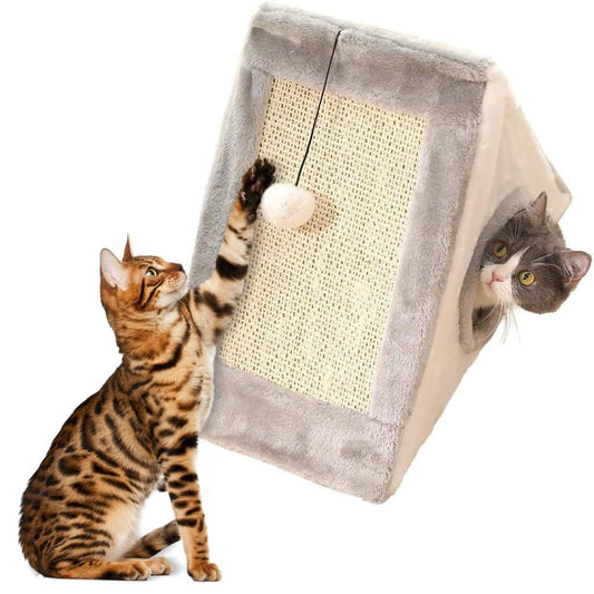 Rascador y Parque Infantil Triangular para Gatos PUBAMALL Gris