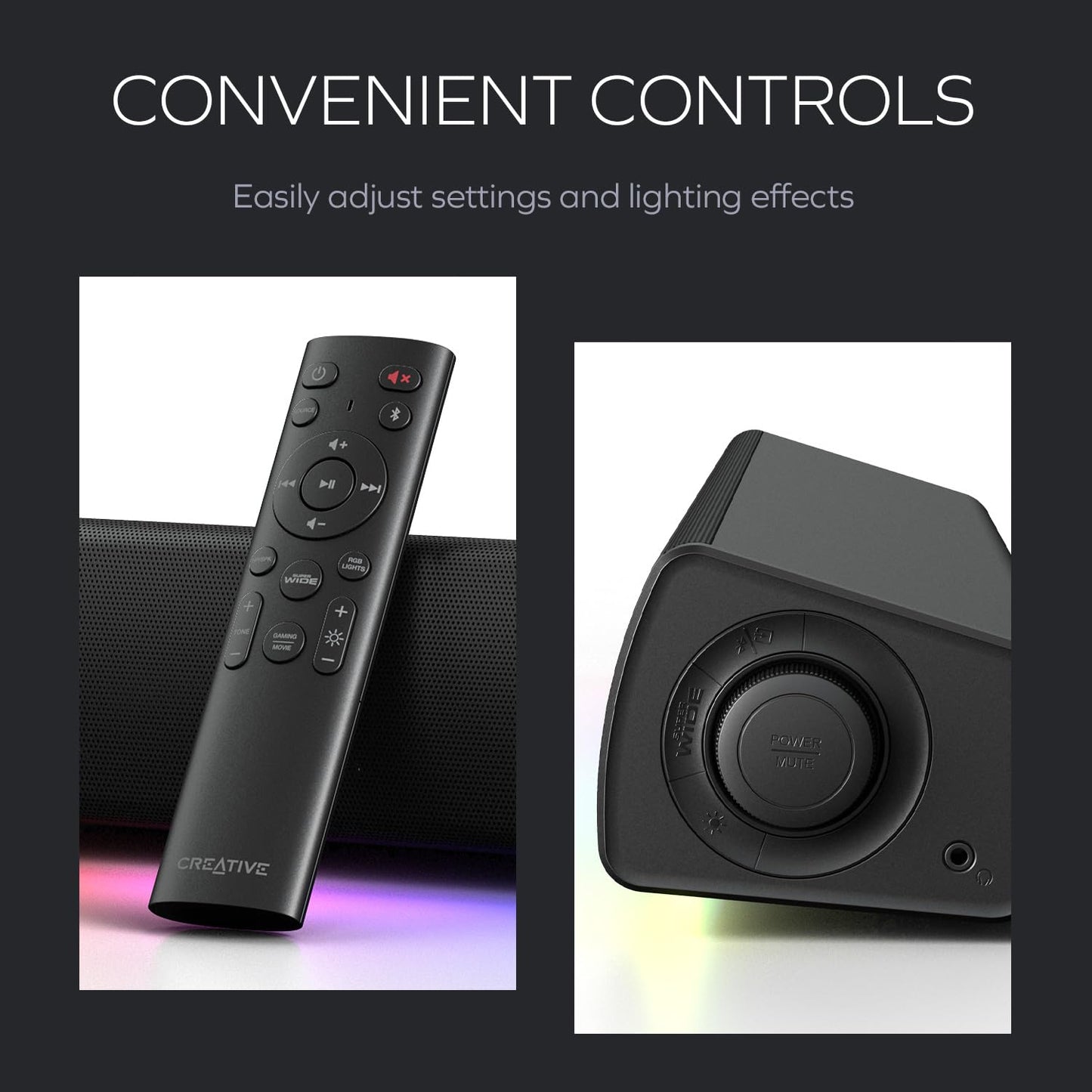 Sound Blaster GS3 - Barra de sonido compacta para juegos RGB con tecnología SuperWide y alimentada a través de USB, Bluetooth 5.4, puerto de salida de auriculares, para PC y Mac (GS5 (negro))