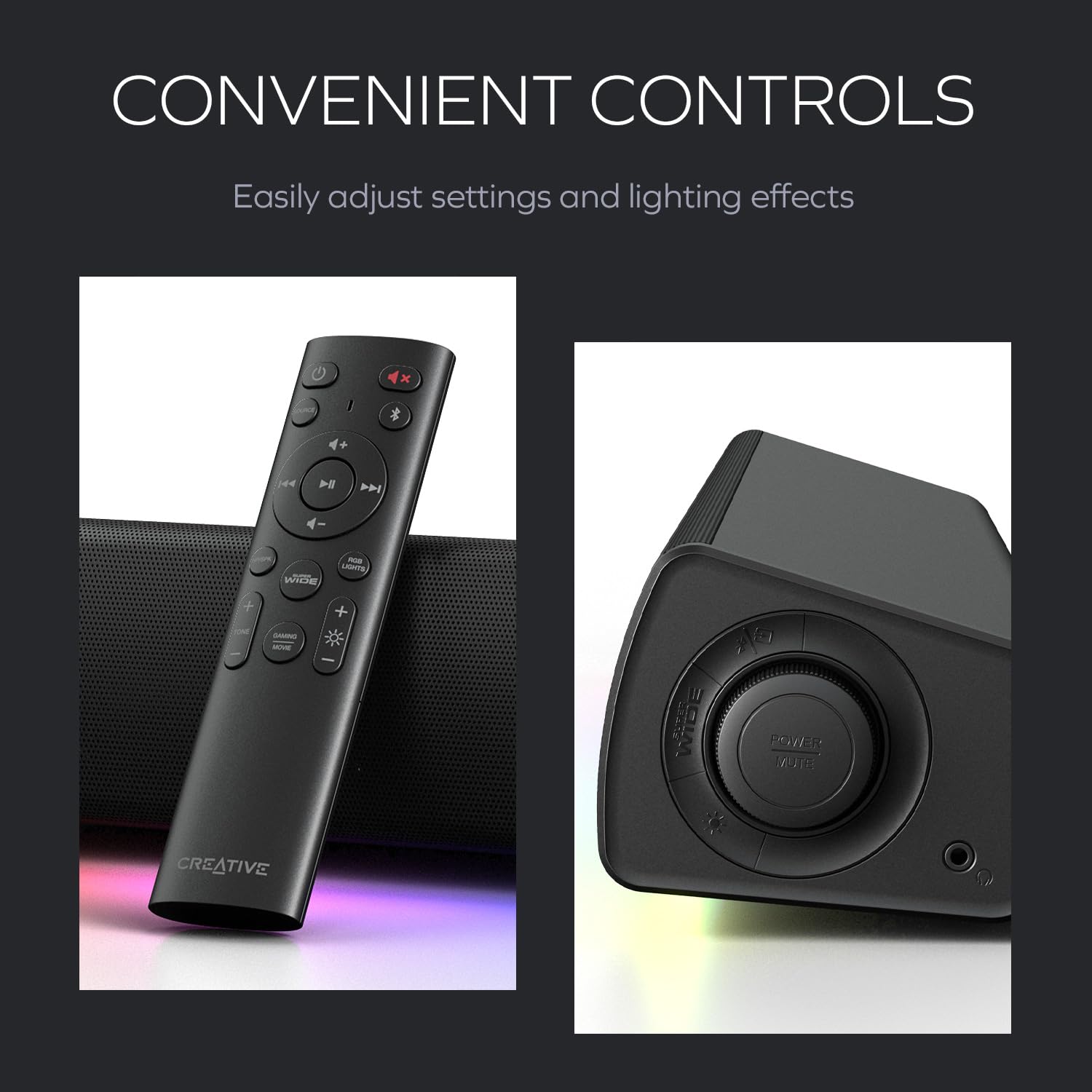 Sound Blaster GS3 - Barra de sonido compacta para juegos RGB con tecnología SuperWide y alimentada a través de USB, Bluetooth 5.4, puerto de salida de auriculares, para PC y Mac (GS5 (negro))