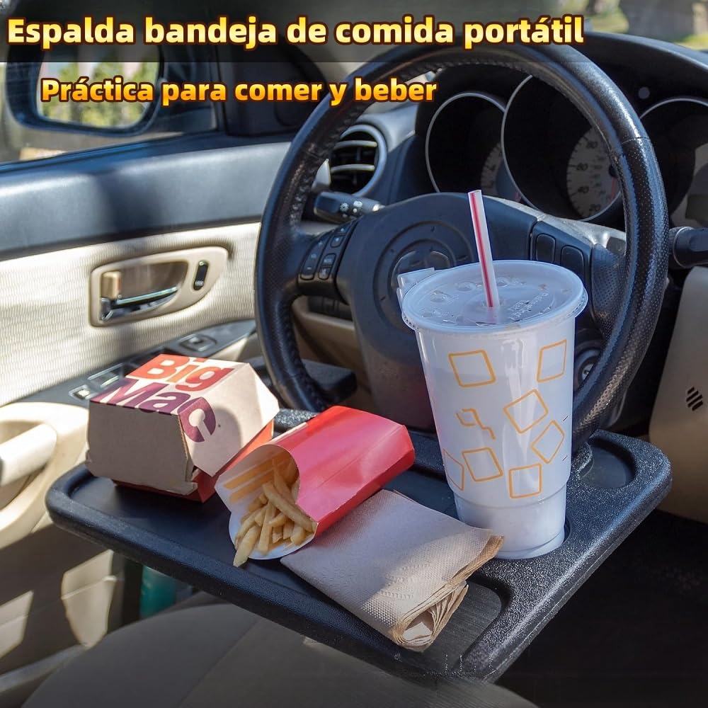 Juzanl Bandeja para Volante de Coche, Multifunciona con Portavasos (Negro)