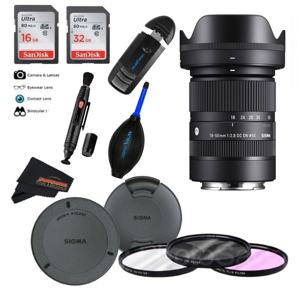 Sigma 18-50 mm f2.8 DC DN Lente contemporánea para Sony E con Sunshine Photo Advanced Bundle - 4 años de garantía del fabricante de Estados Unidos