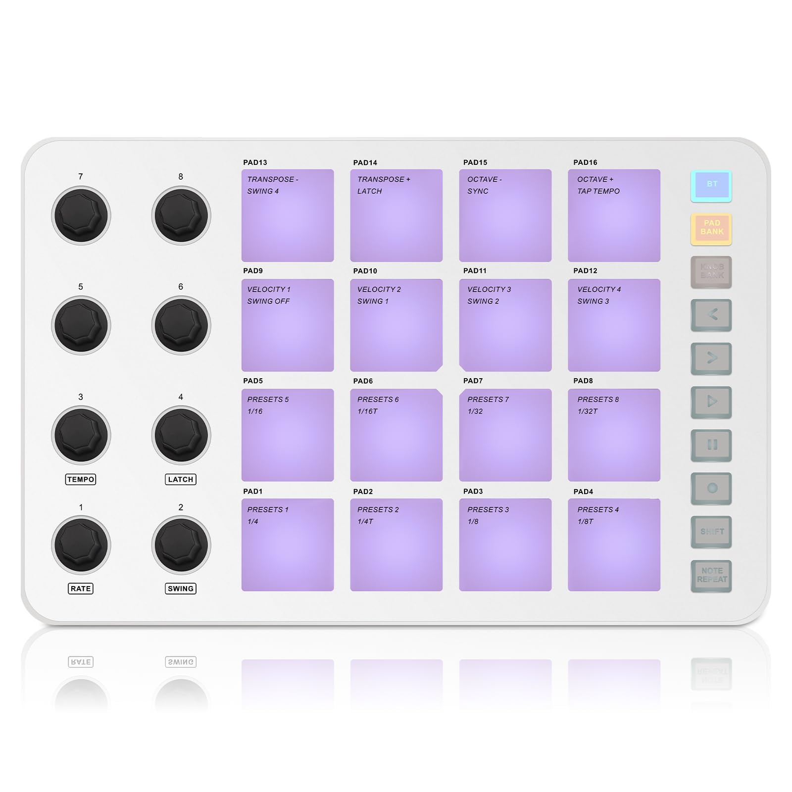 Controlador MIDI Pad Uzelia Negro Creador de Ritmos Portátil con 16 Beat Pads Retroiluminados RGB y 8 Perillas Asignables para Mac, iOS y Android