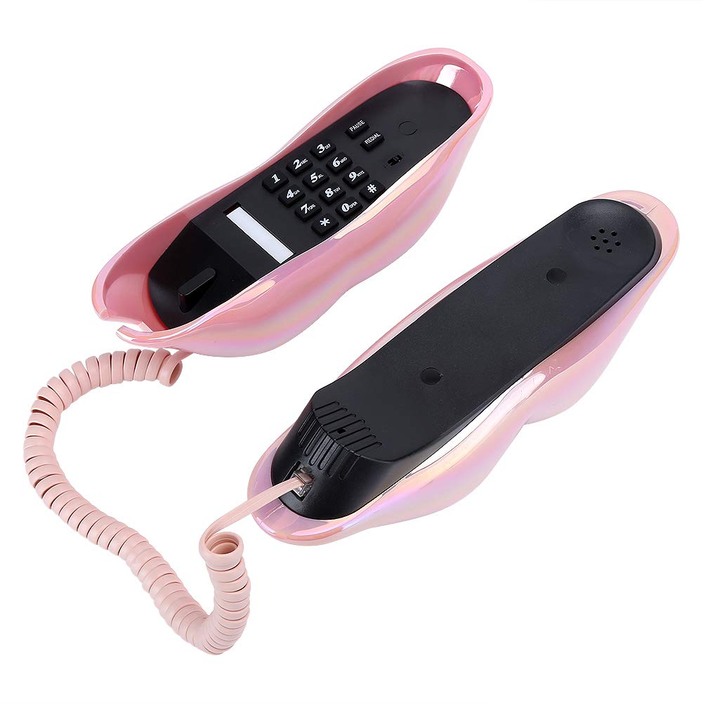 Teléfono Rosa galvanizado en Forma de Labio, Almacenamiento de números de Soporte WX-3016 Teléfono Fijo de Moda, teléfono de Escritorio en casa Teléfono con Cable para