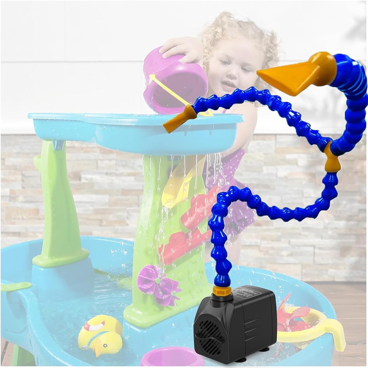 Bomba Sumergible para Mesa de Agua, 25W, Separador de Salpicaduras 1-2 Salidas, Cable de 3 m