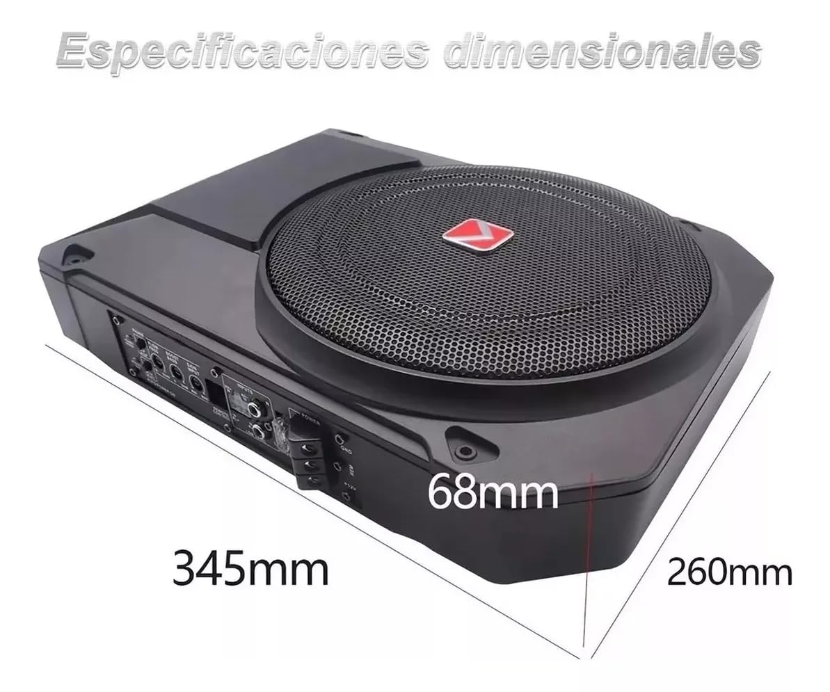 FINYQBET Subwoofer Amplificado de 10 Pulgadas, 800W con Amplificador Integrado, Diseño Delgado para Instalación Bajo el Asiento, Filtro de Paso Bajo y Refuerzo de Graves, Ideal para Autos y Camionetas