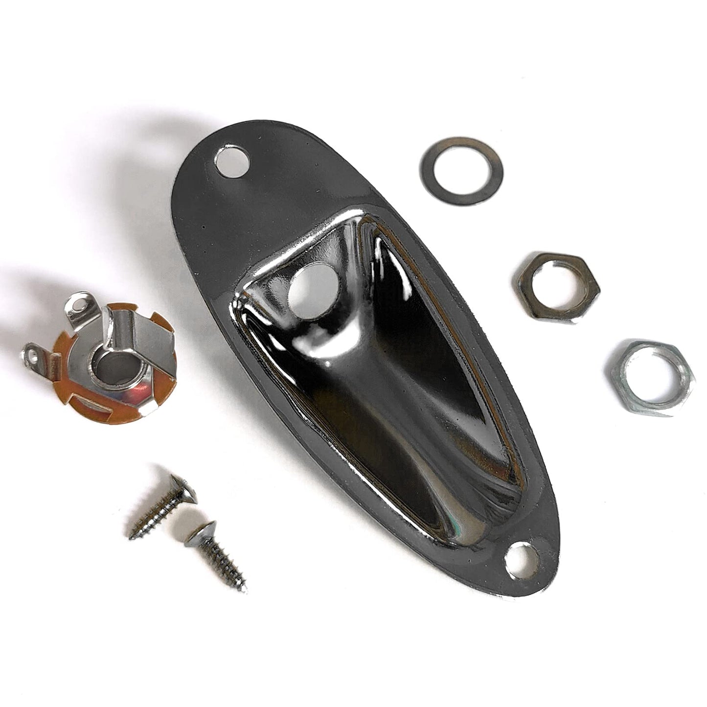 SAPHUE - Placa de entrada para guitarra, estilo barco, 1/4 pulgadas con tornillos para Fender Stratocaster Strat St overol guitarra eléctrica para piezas de repuesto de guitarra eléctrica (negro)