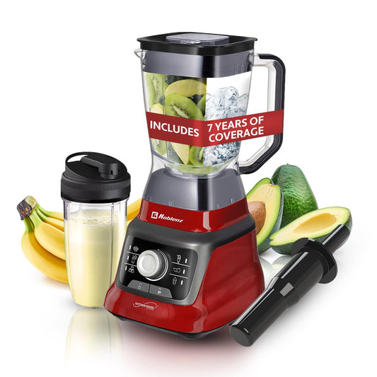 Koblenz Licuadora Profesional LKM-9608 PRO, 1400 Watts, Velocidad Ajustable, 6 programas y Función de Pulso, Ultra Silenciosa, Vaso Plástico de 2 L, Vaso Portátil de 900ml, Más Accesorios, Color Rojo