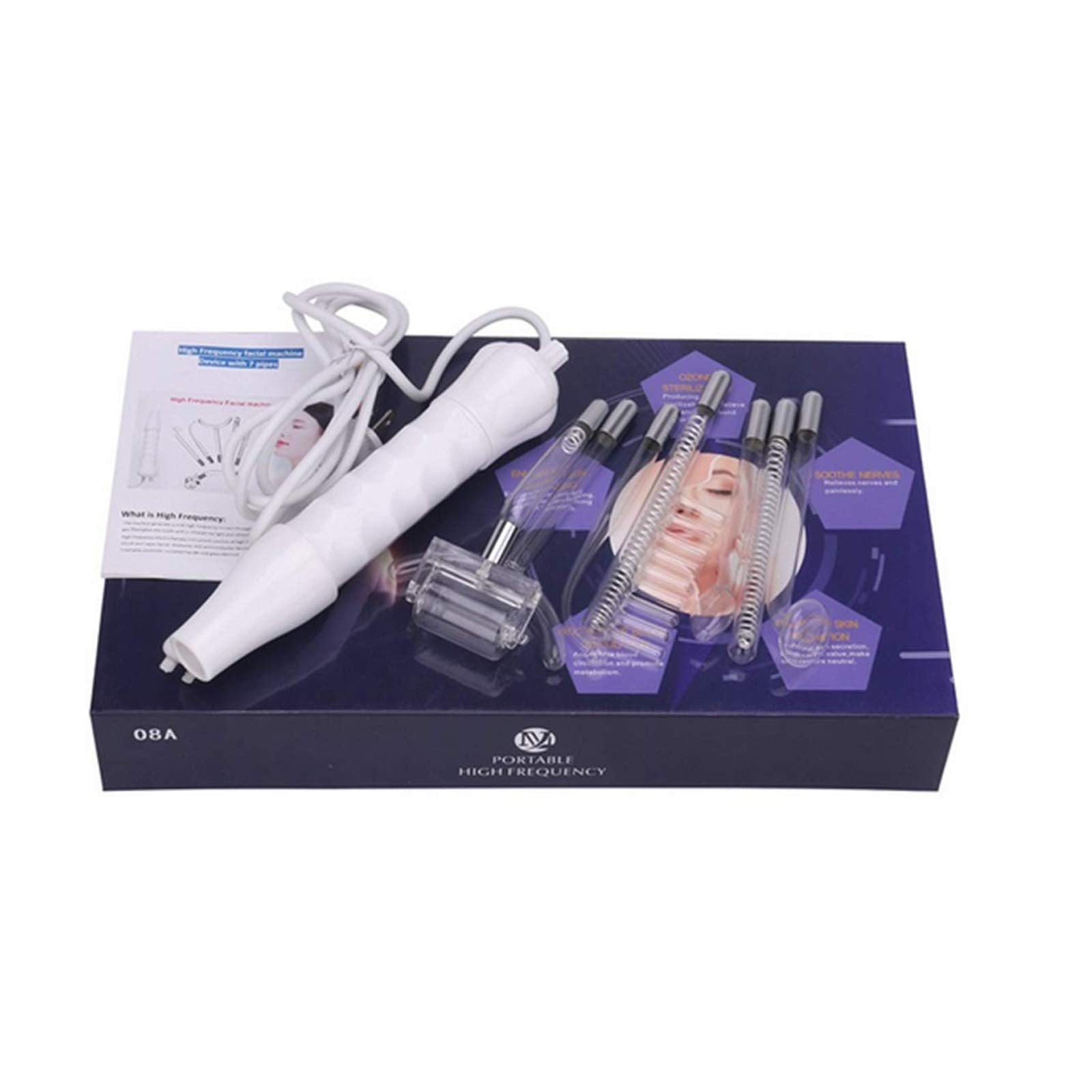 Elitzia- Dispositivo de tonificación de la piel para el cuidado facial de alta frecuencia con 7 tubos de electrodos y 2 opciones de colores ETSC640N (