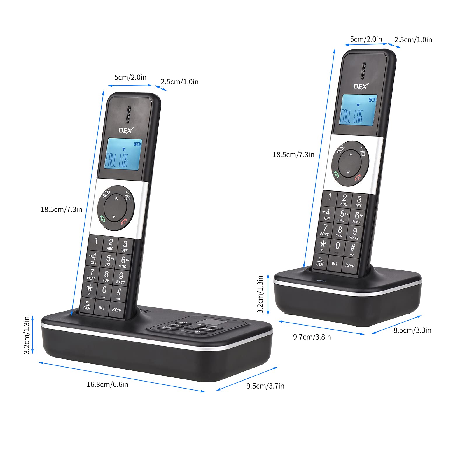 BHCASE Teléfono inalámbrico de 2 Auriculares con contestador automático Identificador de Llamadas/Llamada en Espera Pantalla de 1,6 Pulgadas Se Pueden Registrar un máximo de 5 teléfonos