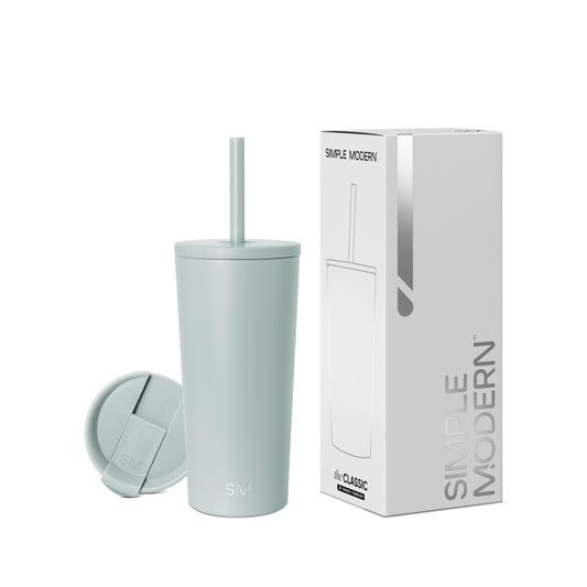Vaso Aislado Simple Modern Sea Glass Sage Classic Colección de 590ml con Tapa y Pajita para Mujer y Hombre