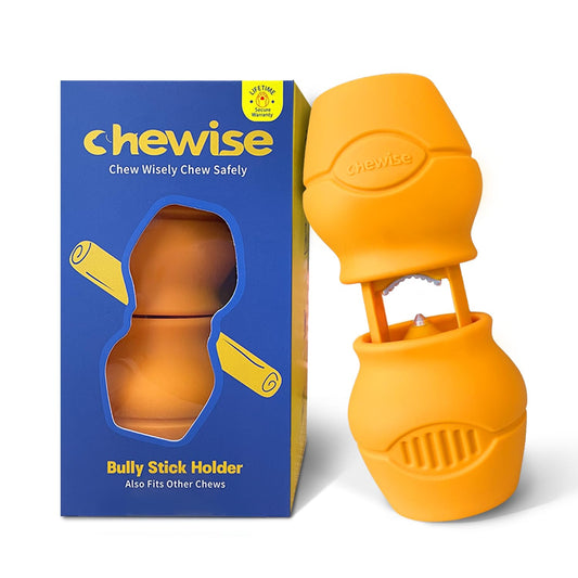 Chewise Soporte para Palitos Naturales de Toro para Perros, Uso rudo, diseño para prevenir el atragantamiento, Juguete para Mascotas Libre de BPA, Compatible con Varios tamaños y Razas