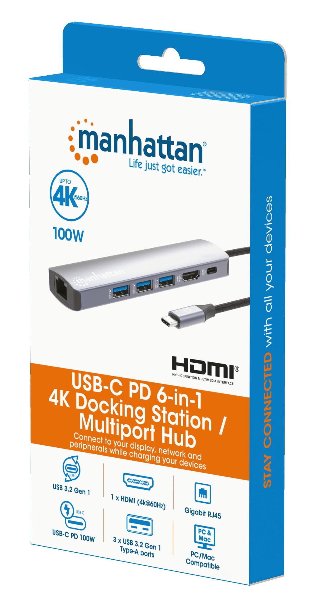 Manhattan 153959: Estación Docking USB-C con Hub 6 en 1 para Expandir tu Conectividad