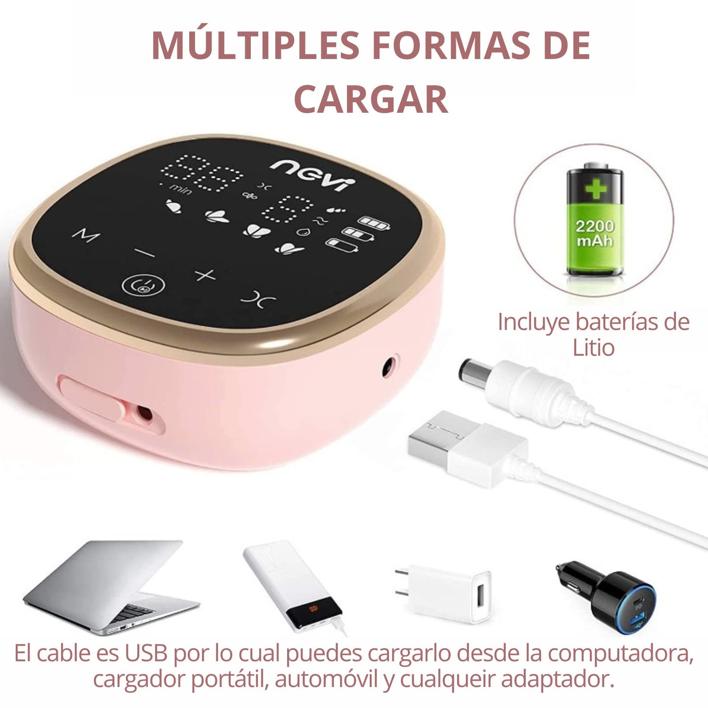 Extractor Eléctrico NeVI Blanco Doble Biberón Silencioso con 5 Modos y 9 Niveles de Velocidad