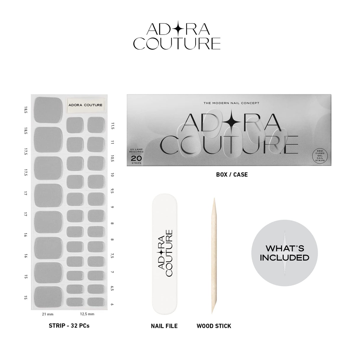 Adora Couture - Tiras de uñas de gel semicuradas para pedicura, 32 tiras de gel rojo brillante y liso, color rojo brillante, para uñas de salón en casa, kit de pedicura, requiere luz UV (rojo P)
