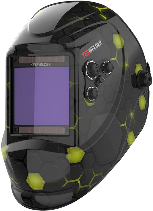 Casco de Soldadura YESWELDER Solar Azul Visualización Ancha de oscurecimiento Automático con 4 Sensores de Arco