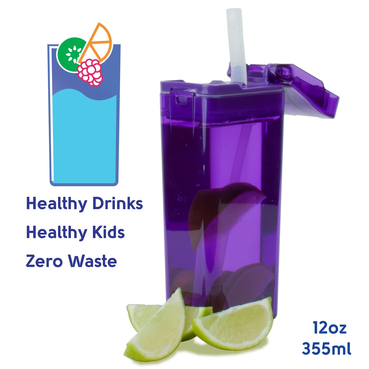 Precidio Design - Recipiente reutilizable ecológico para bebidas en la caja, 12 onzas (morado) 1012PR