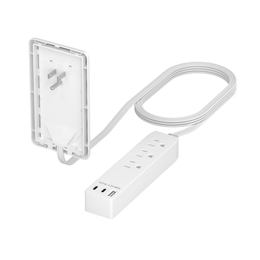 LIDER Extensor de salida con 3 receptáculos, 21W USB tipo A y 2 USB tipo C, puerto USB, enchufe ultrafino de placa de pared con extensor de cable, tira de alimentación de 3 tomas, cara plana, listado