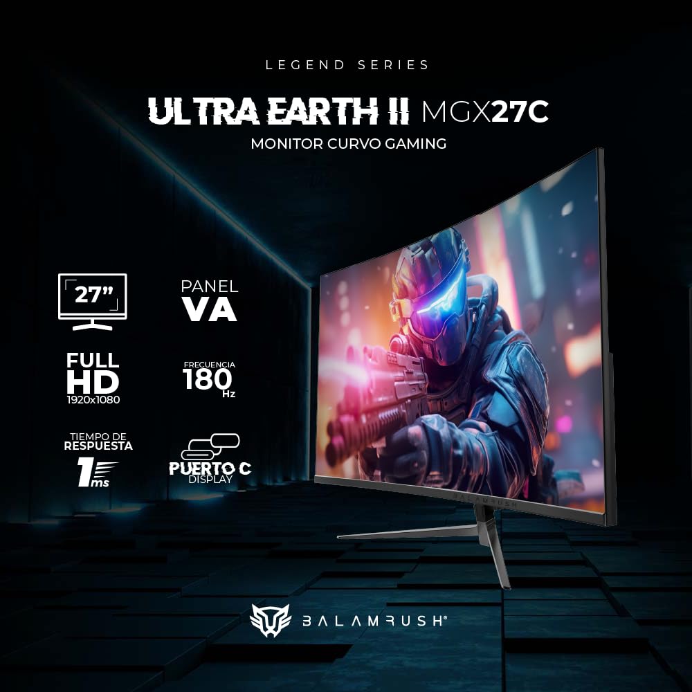 Balam Rush Monitor Gamer Curvo 27 Ultra Earth II MGX27C 1ms 165Hz Full HD VA LED USB-C BR-938273