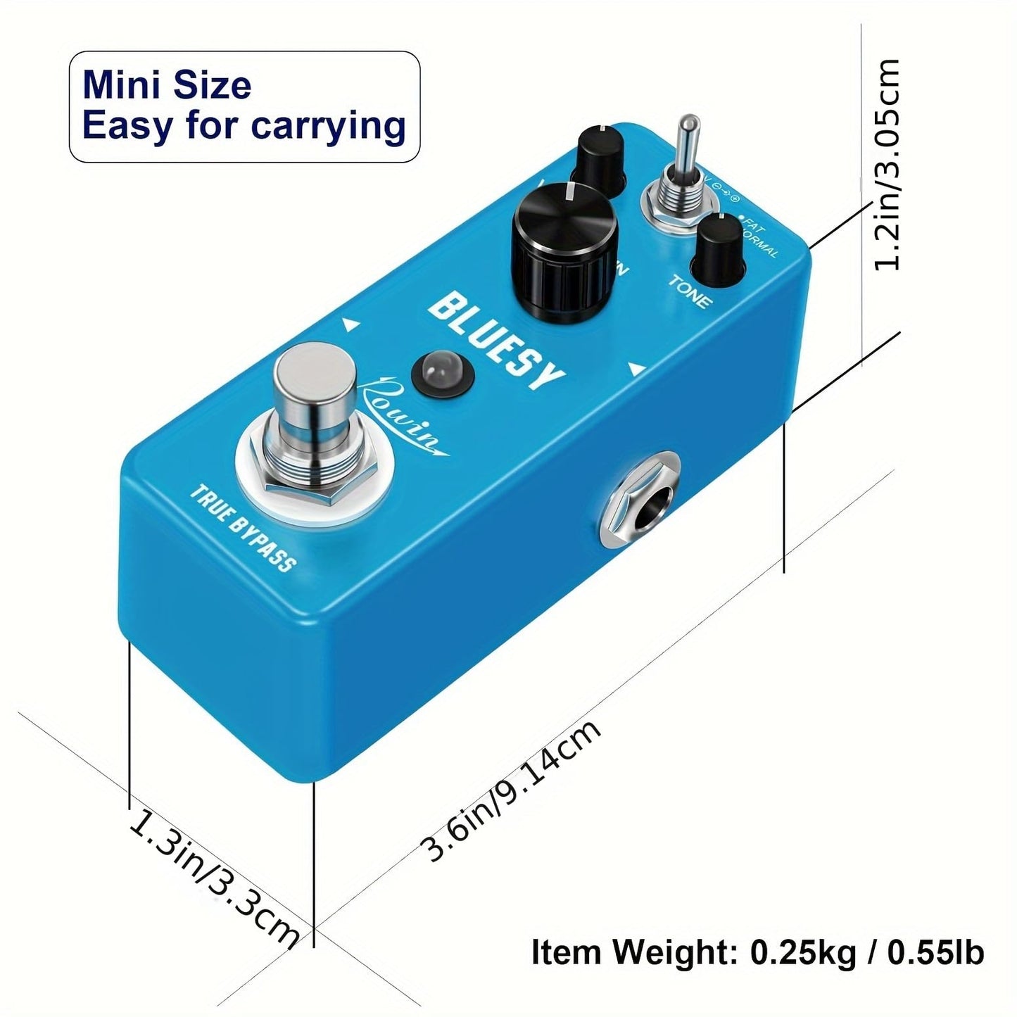 Rowin Distortion Bluesy Pedal: Overdrive clásico con modos cálido/caliente, True Bypass para guitarra eléctrica y bajo