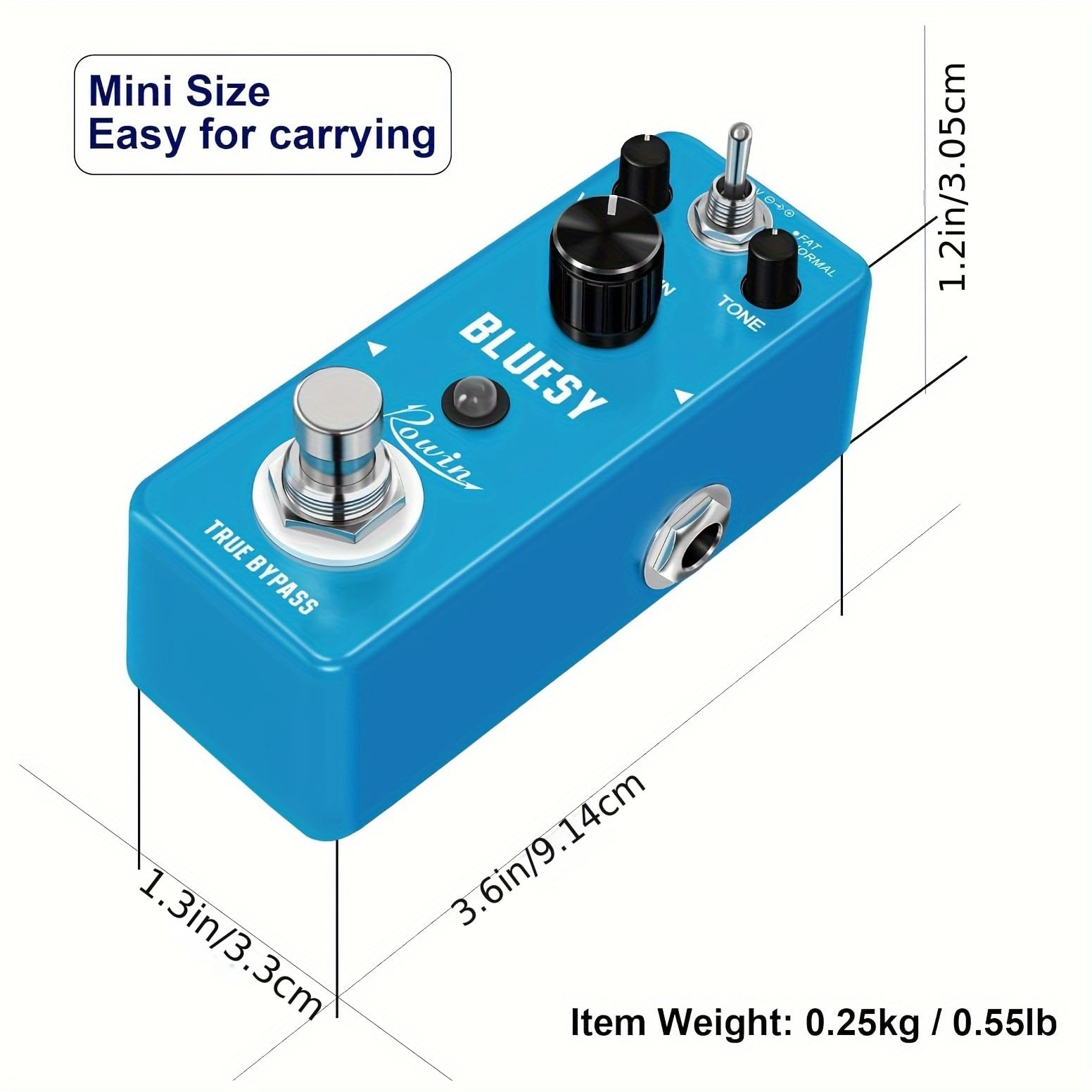 Rowin Distortion Bluesy Pedal: Overdrive clásico con modos cálido/caliente, True Bypass para guitarra eléctrica y bajo