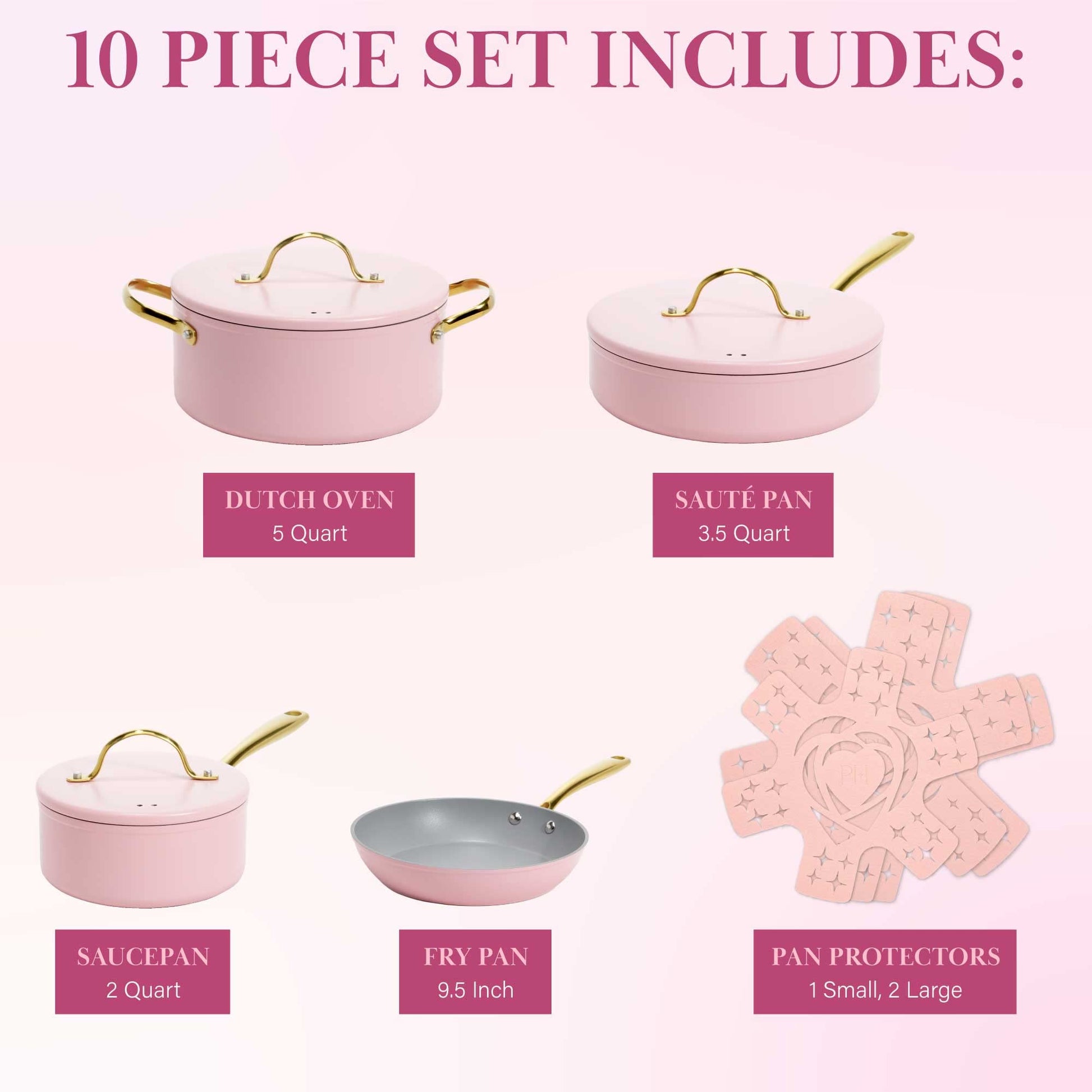 Juego de Utensilios de Cocina Paris Hilton Rosa con Tapa Sólida y Asas Doradas, 10 Piezas