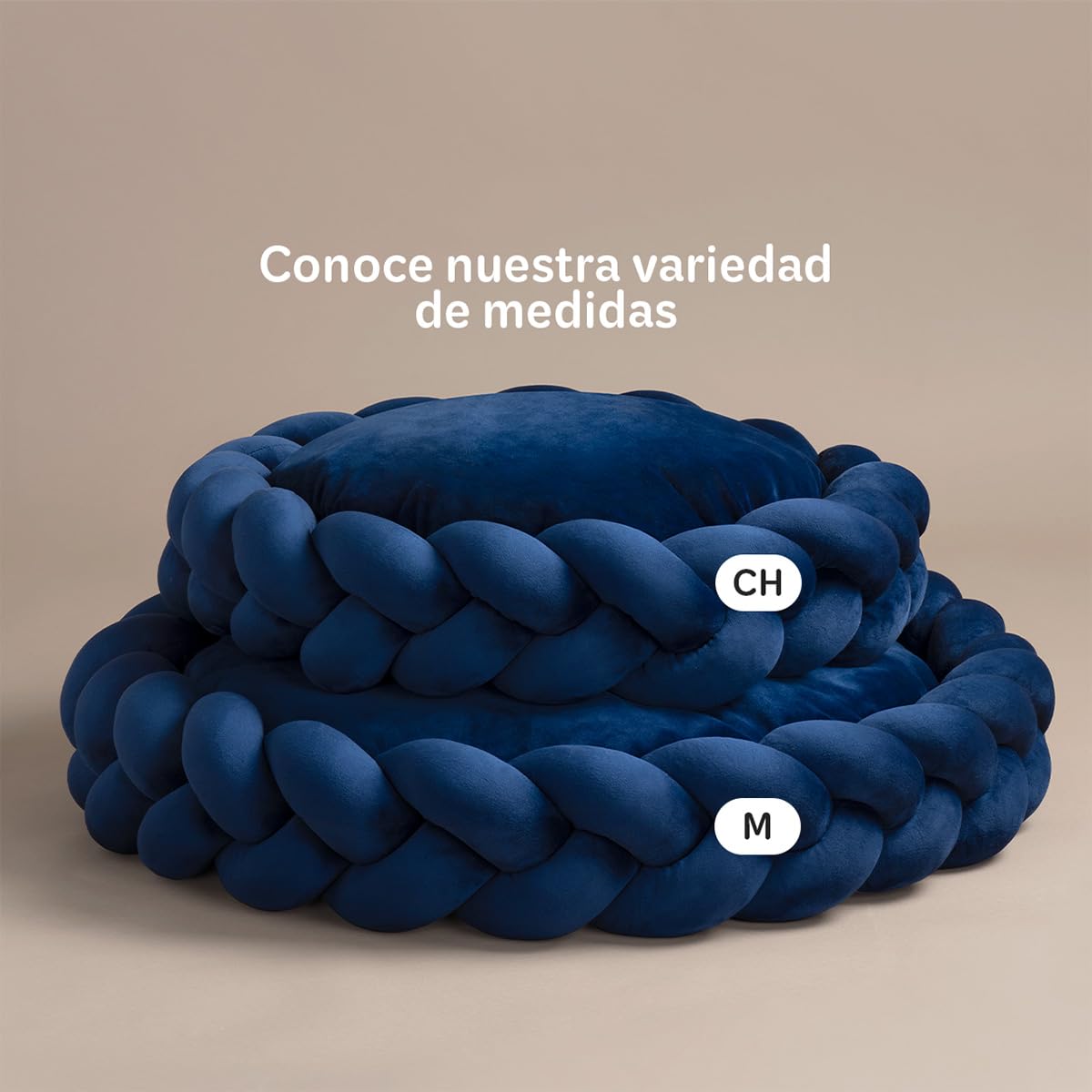 Cama Redonda Esquimal Azul Marino Mediana Trenzada y Lavable para Perro y Gato