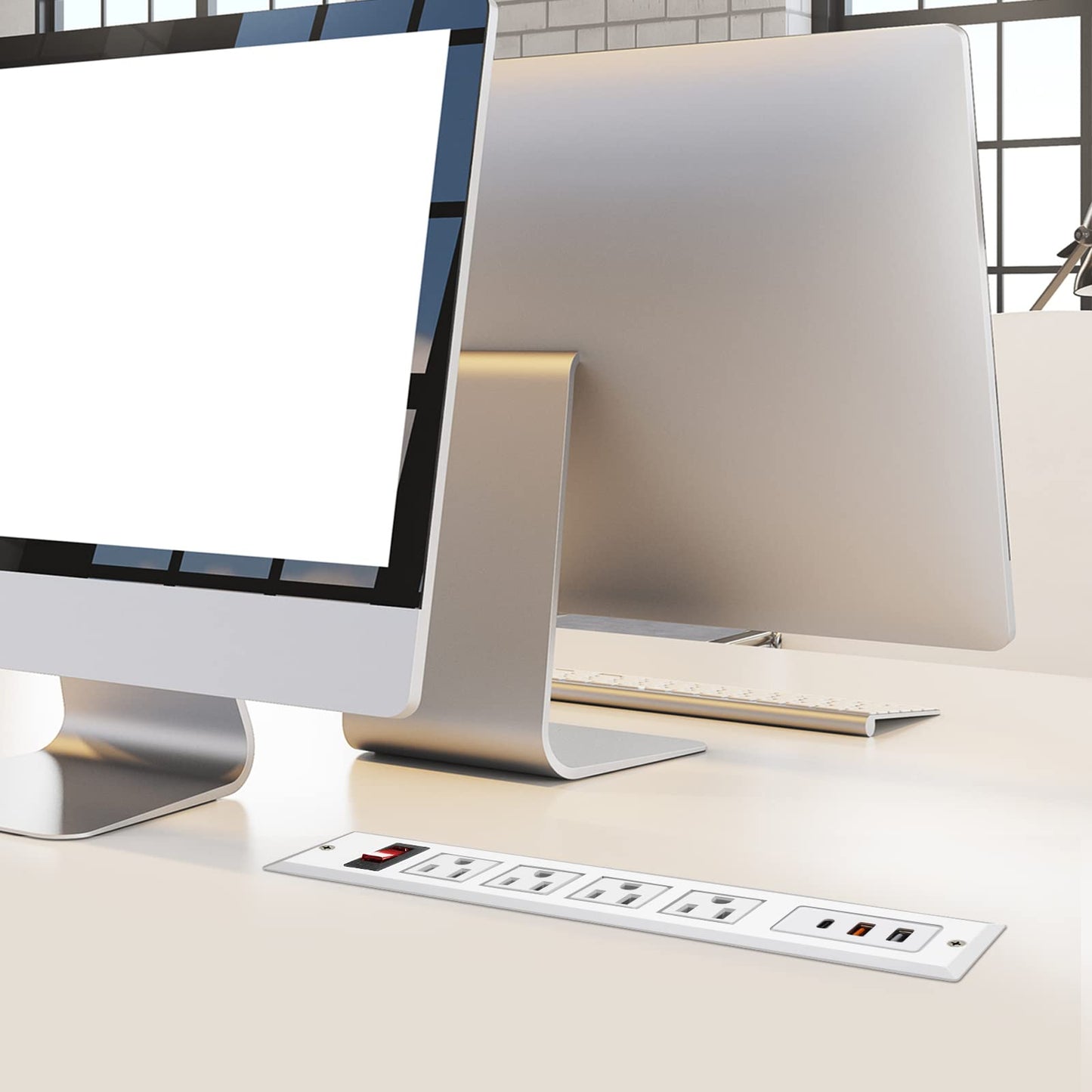 Regleta Empotrada con USB C 20W PD Carga Rápida Toma de Corriente de Escritorio 4 Puntos de Venta USB C Construido en Mueble Enchufe de Alimentación de Extensión para Oficina Dormitorio (Blanco)