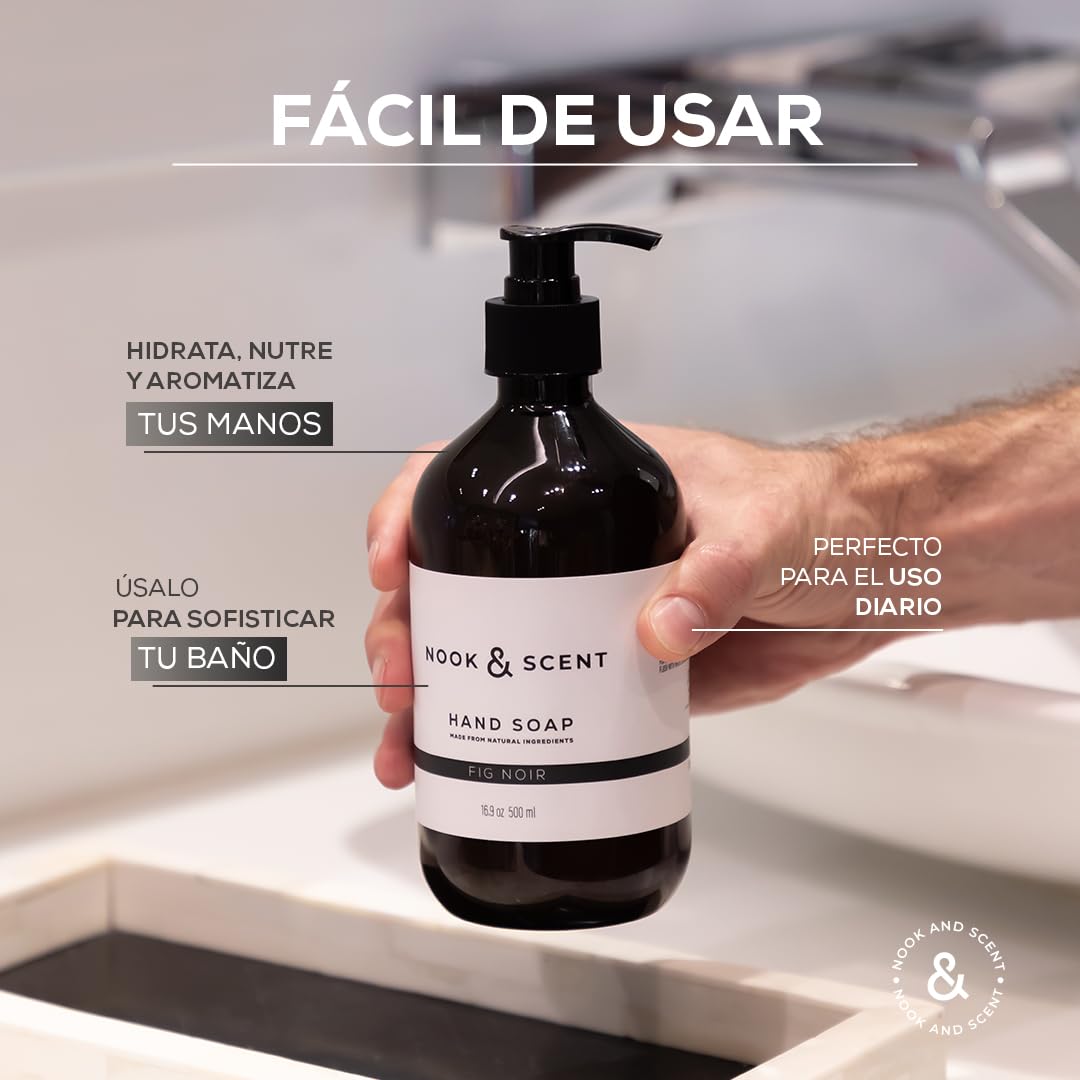Jabón Líquido para Manos | 500 ml | Limpieza y Frescura | Libre de Sulfatos y Parabenos, Vegano, Aceites Esenciales, Aroma Energizante de Limón y Naranja | Nook & Scent (Higo)