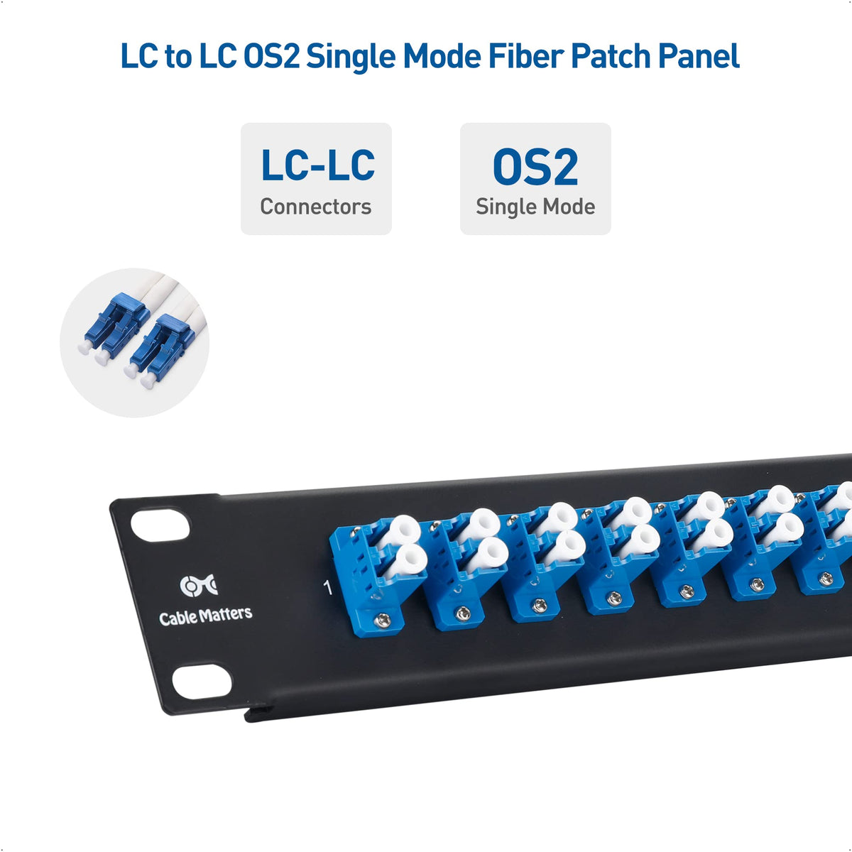 Panel de Conexión de Fibra Cable Matters LC OS2 1U 48 Conectores