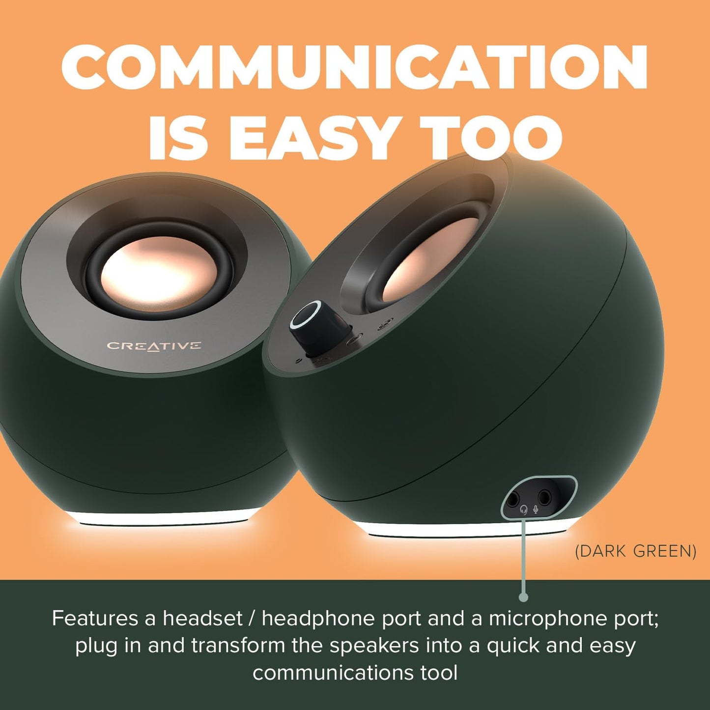Creative Pebble Pro - Altavoces minimalistas 2.0 USB-C para computadora con Bluetooth 5.3 e iluminación RGB personalizable, diálogo claro y tecnología BassFlex, audio USB, puerto de auriculares, para