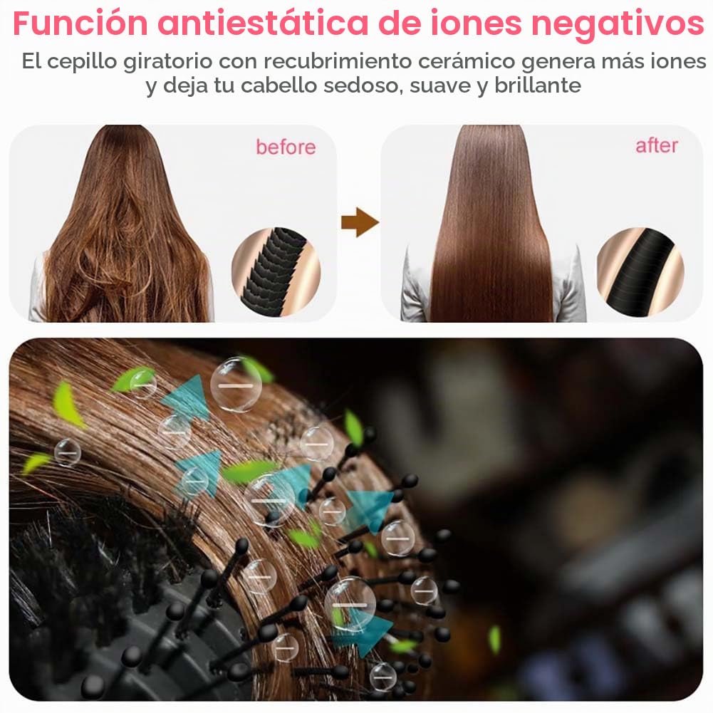 Cepillo Secador de Pelo y Voluminizador con Iones Negativos de Cerámica de Titanio Dorado
